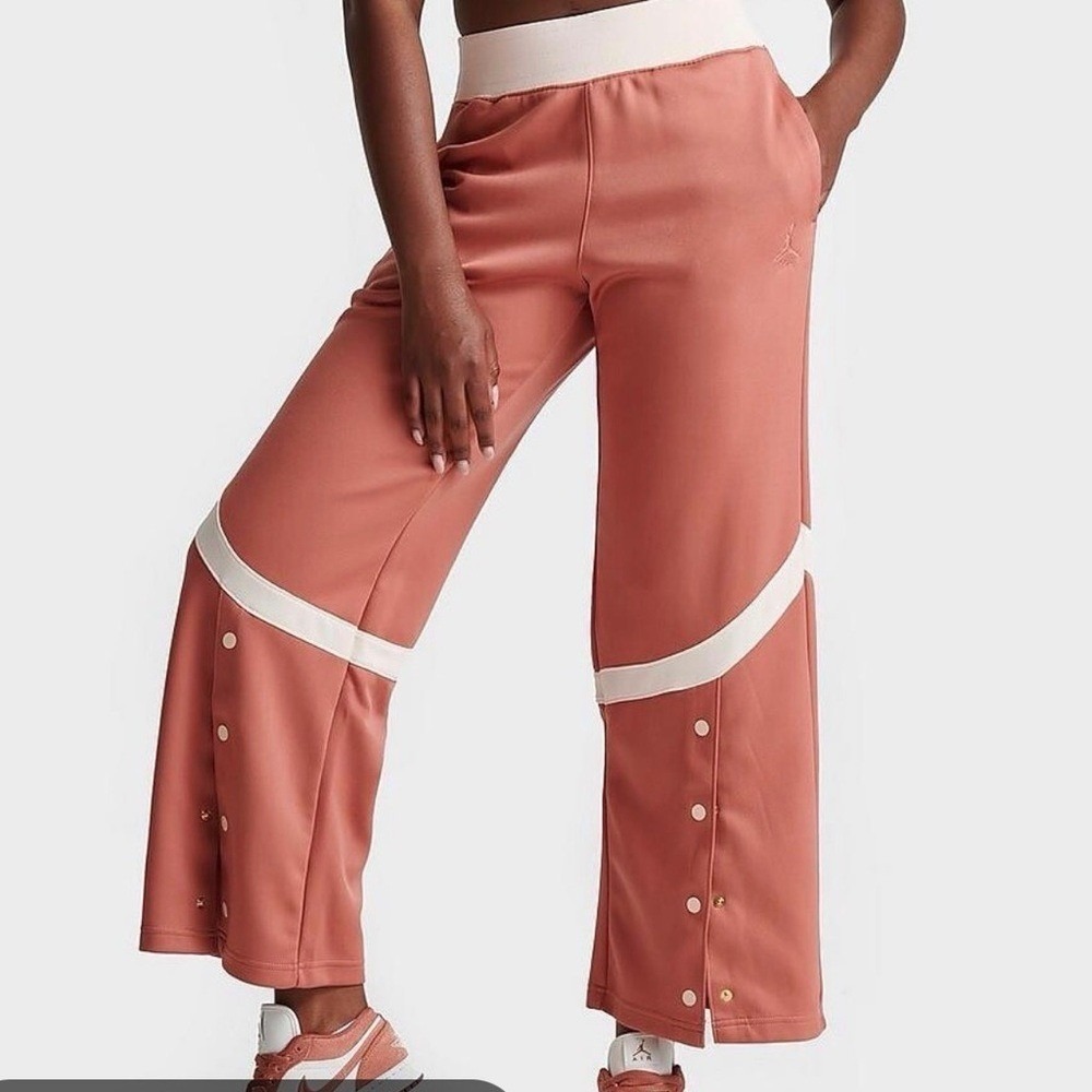 Jordan Flight Womens Wide Leg Snap Pants Dusty Rose Terracotta Loose Fit‎ Large